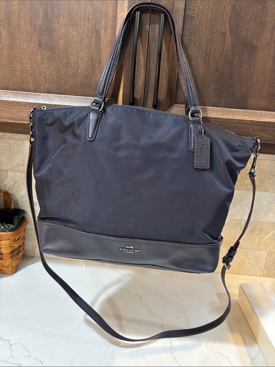 Coach Handbags - Coach Nylon and Leather Blue Tote with Crossbody Strap